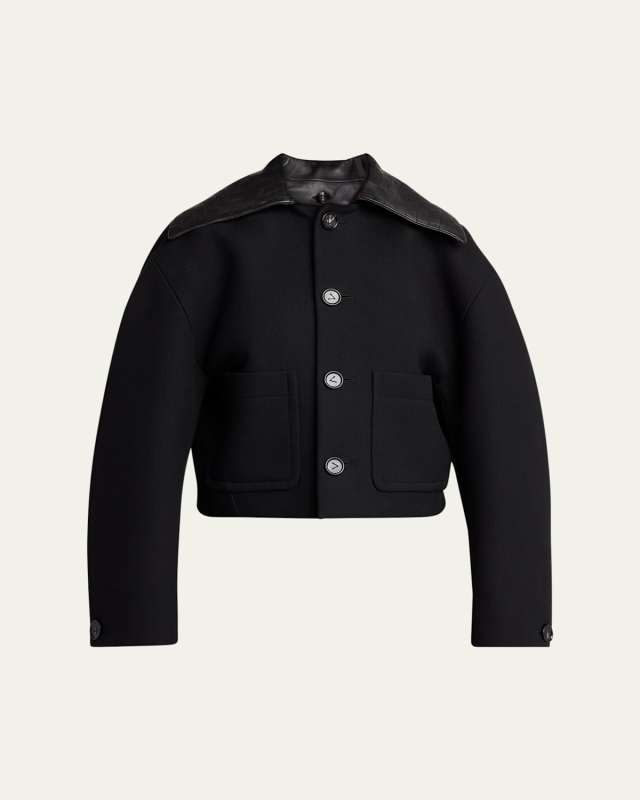 Intrecciato Collar Wide-Sleeve Cotton Jacket